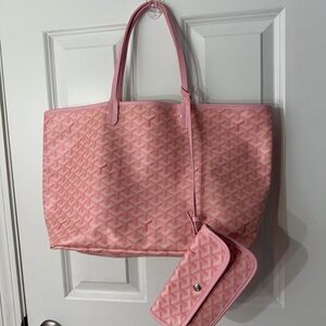 Pink Pattern Print Tote with Matching Pouch Designer Style Leather Handle